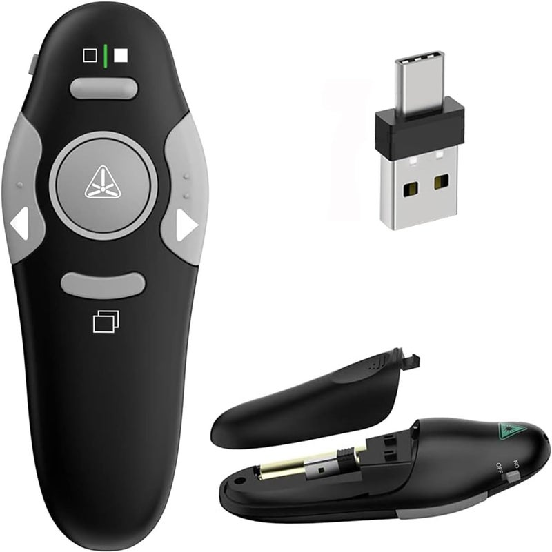 VOVIGGOL جهاز تحكم عرض تقديمي USB/Type-C 2 في 1 لجهاز PowerPoint عن بُعد، جهاز تحكم لاسلكي 2.4GHz لجهاز العرض التقديمي USB، جهاز تحكم PowerPoint لجهاز Mac، الكمبيوتر، اللابتوب - Image 1